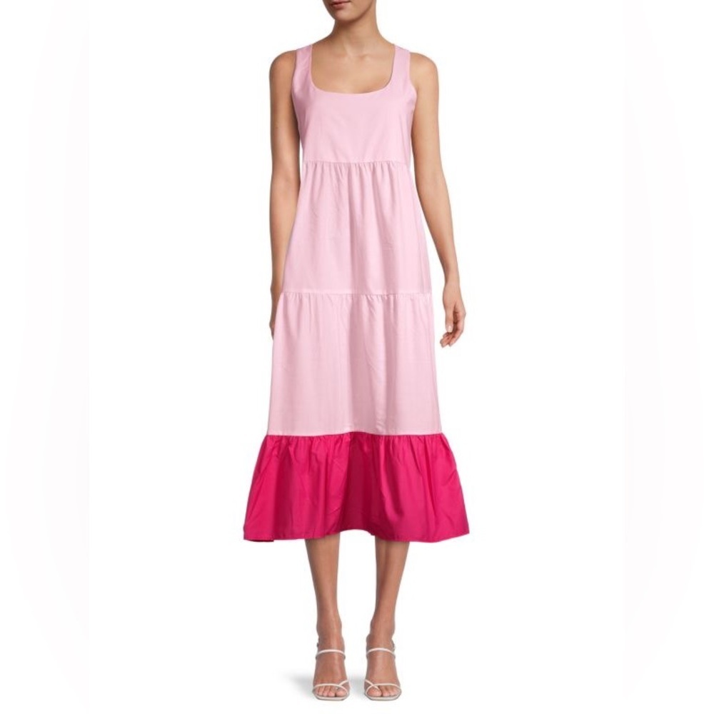 NWT Love Ady Tiered Soft Pink and Fuchsia Tonal Colorblock Midi Dress (S)